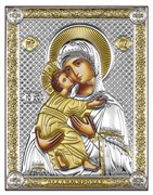 Владимирская Божия Матерь, серебряная икона с позолотой рамка-магнит (Beltrami)