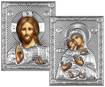 Венчальная пара, серебряные иконы, лик шелкография (Владимирская)