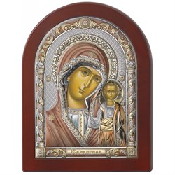Казанская Божия Матерь цветная эмаль, деревянный оклад - фото 10264