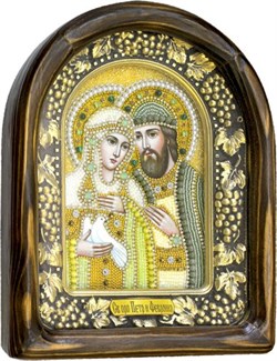 Святые Петр и Феврония, дивеевская икона из бисера ручной работы - фото 10541