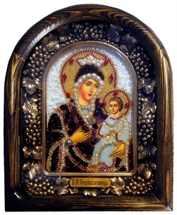 Скоропослушница образ Божией Матери, дивеевская икона из бисера и натуральных камней - фото 10579