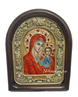 Казанская Божья Матерь, дивеевская икона из бисера и натуральных камней - фото 10652