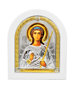 Ангел Хранитель, серебряная икона белый деревянный оклад - фото 11126