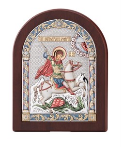 Георгий Победоносец цветная эмаль, деревянный оклад - фото 11329