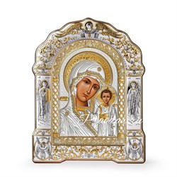Казанская Божия Матерь, греческая икона с серебряным окладом под оргстеклом - фото 11452