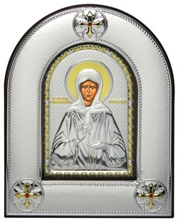 Святая блаженная Матрона Московская, серебряная икона в киоте со стеклом - фото 11539
