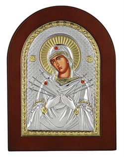 Семистрельная Божья Матерь, икона с серебряным окладом 2416 - фото 12500