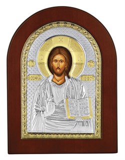 Спас Премудрый, греческая икона с серебряным окладом без эмали 2413 - фото 12536