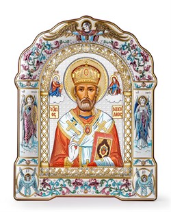 Николай Чудотворец, греческая икона, цветной окладом под оргстеклом, белое дерево 3815 - фото 12709