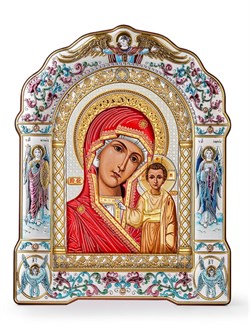 Казанская Божия Матерь, греческая икона, цветная эмаль, белое дерево 3825 - фото 12774