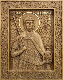 Князь Владислав Сербский, резная икона на дубовой цельноламельной доске 3832 - фото 12791