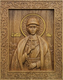 Глеб благоверный князь, резная икона на дубовой цельноламельной доске 3834 - фото 12795