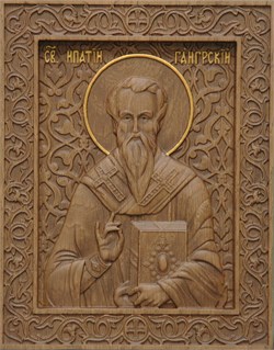 Святитель Ипатий Гангрский, резная икона на дубовой цельноламельной доске 3842 - фото 12811