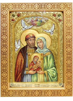 Рукописная икона в киоте под стеклом Святые Петр и Феврония 3852 - фото 12838