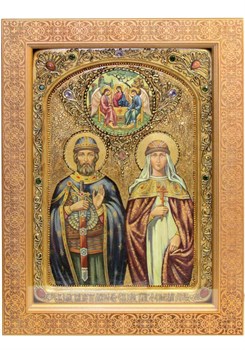 Рукописная икона в киоте под стеклом Святые Петр и Феврония 3855 - фото 12850