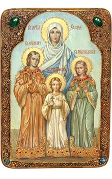Рукописная икона в киоте Вера, Надежда, Любовь и мать их София 3506 Рукописная икона в киоте Вера, Надежда, Любовь и мать их София 3506