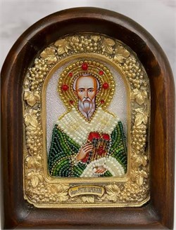 Святой Рустик (Руслан) Парижский, икона из бисера ручной работы 3874