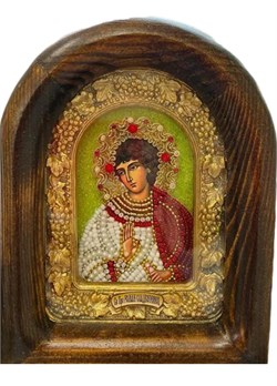 Святой преподобный Роман Сладкопевец Константинопольский, икона из бисера ручной работы 3877