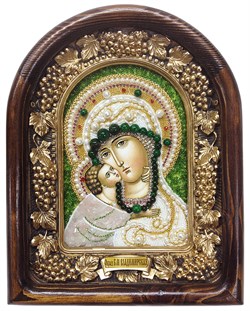 Владимирская Божья Матерь, дивеевская икона из бисера ручной работы - фото 4808