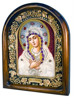 Умиление образ Божией Матери, дивеевская икона из бисера и натуральных камней - фото 4822