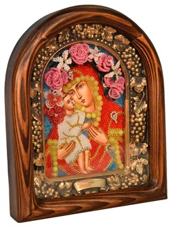 Жировицкая Божья Матерь, дивеевская икона из бисера ручной работы - фото 4858
