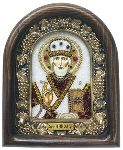 Николай Чудотворец, дивеевская икона из бисера и натуральных камней - фото 4964