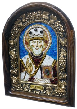 Николай Чудотворец, дивеевская икона из бисера и натуральных камней - фото 4966