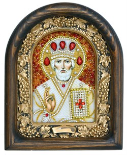 Николай Чудотворец, дивеевская икона из бисера ручной работы - фото 4970
