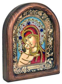 Владимирская Божья Матерь, дивеевская икона из бисера ручной работы - фото 5073