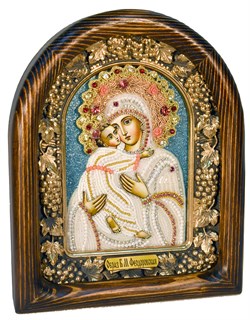 Феодоровская Божья Матерь, дивеевская икона из бисера ручной работы - фото 5076