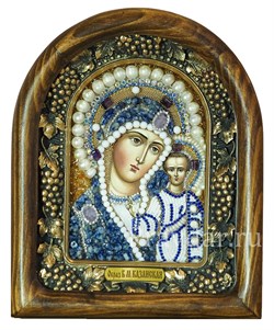 Казанская Божья Матерь, дивеевская икона из бисера и натуральных камней - фото 5304