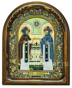 Святые Петр и Феврония, дивеевская икона из бисера ручной работы - фото 5368