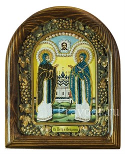 Святые Петр и Феврония, дивеевская икона из бисера ручной работы - фото 5370