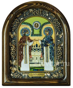 Святые Петр и Феврония, дивеевская икона из бисера и натуральных камней - фото 5433