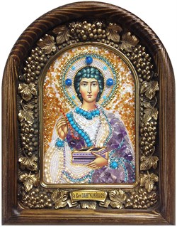 Пантелеймон Святой Великомученик, дивеевская икона из бисера ручной работы - фото 5443