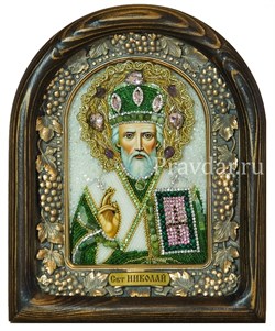 Николай Чудотворец, дивеевская икона из бисера и натуральных камней - фото 5496