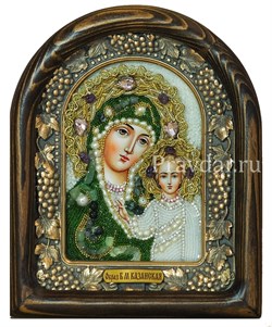 Казанская Божья Матерь, дивеевская икона из бисера и натуральных камней - фото 5498