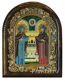 Святые Петр и Феврония, дивеевская икона из бисера ручной работы - фото 5931