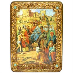 Вход Господень В Иерусалим, икона в авторском стиле на мореном дубе - фото 6484