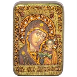 Казанская икона Божьей Матери в авторском стиле на мореном дубе - фото 6584