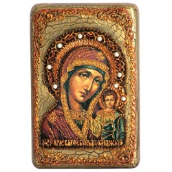 Казанская икона Божьей Матери в авторском стиле на мореном дубе - фото 6593