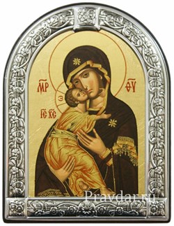 Владимирская Божья Матерь, икона с серебряной рамкой - фото 7029
