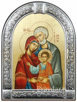 Святое Семейство, икона с серебряной рамкой - фото 7041