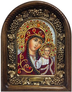 Казанская Божья Матерь, дивеевская икона из бисера ручной работы - фото 7334
