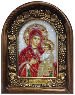 Скоропослушница образ Божией Матери, дивеевская икона из бисера и натуральных камней - фото 7340