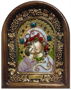 Владимирская Божья Матерь, дивеевская икона из бисера и натуральных камней - фото 7347