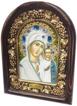 Казанская Божья Матерь, дивеевская икона из бисера ручной работы - фото 7376