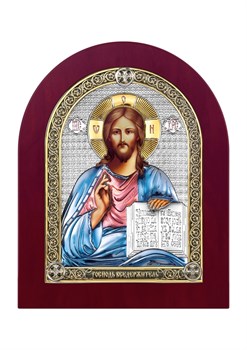 Господь Вседержитель, серебряная икона деревянный оклад цветная эмаль - фото 7442