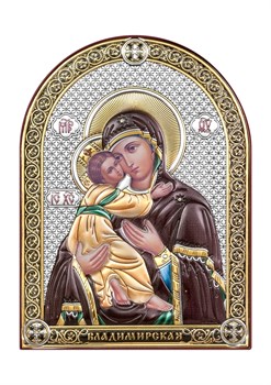 Владимирская Божия Матерь, серебряная икона с позолотой и цветной эмалью - фото 7450