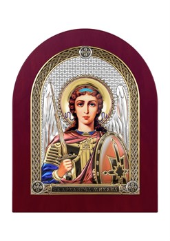 Михаил Архангел, серебряная икона деревянный оклад цветная эмаль - фото 7498